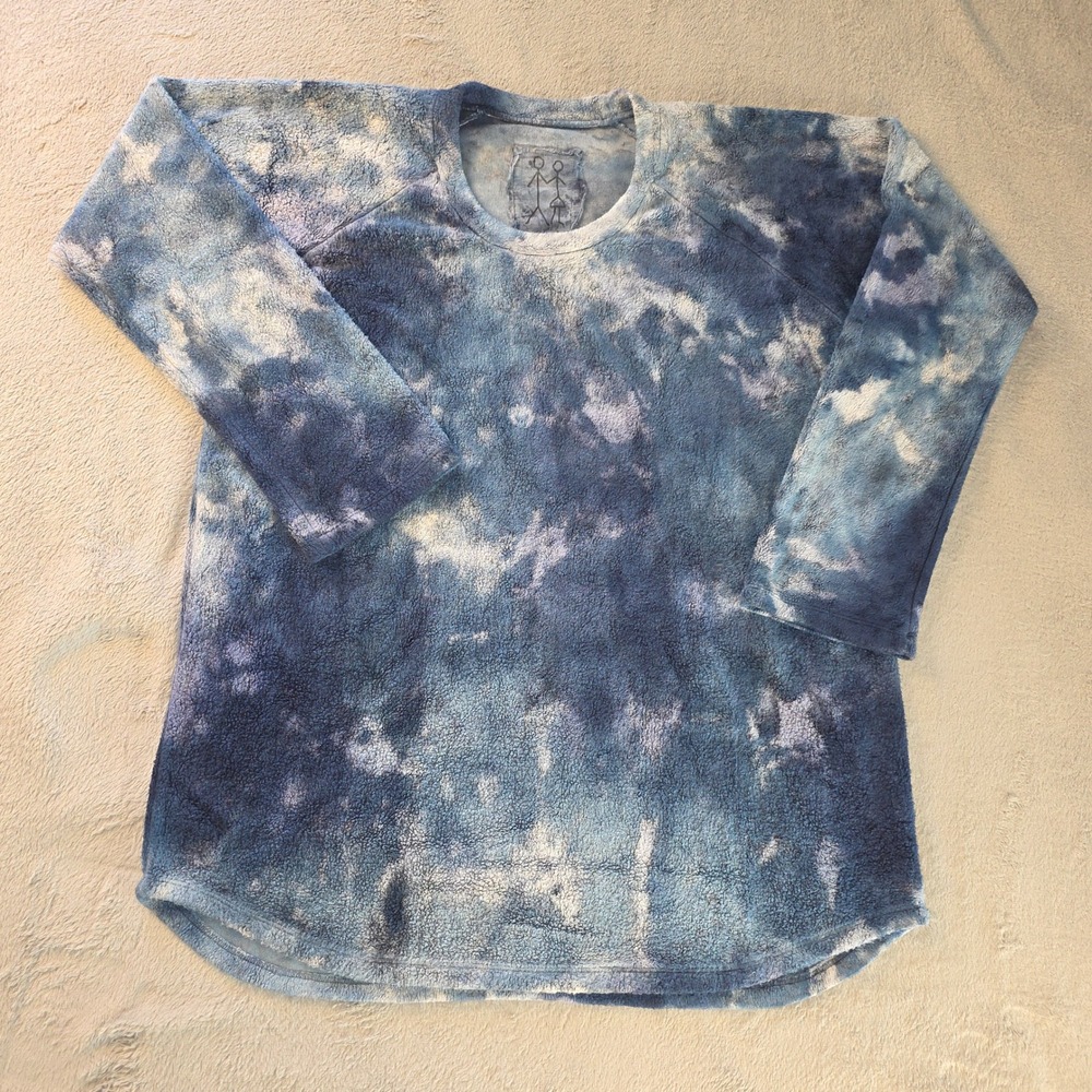 For Buckets & Tops by Johnny Was Blue Tie Dye Cloud Wash Fleece Sweatshirt Small